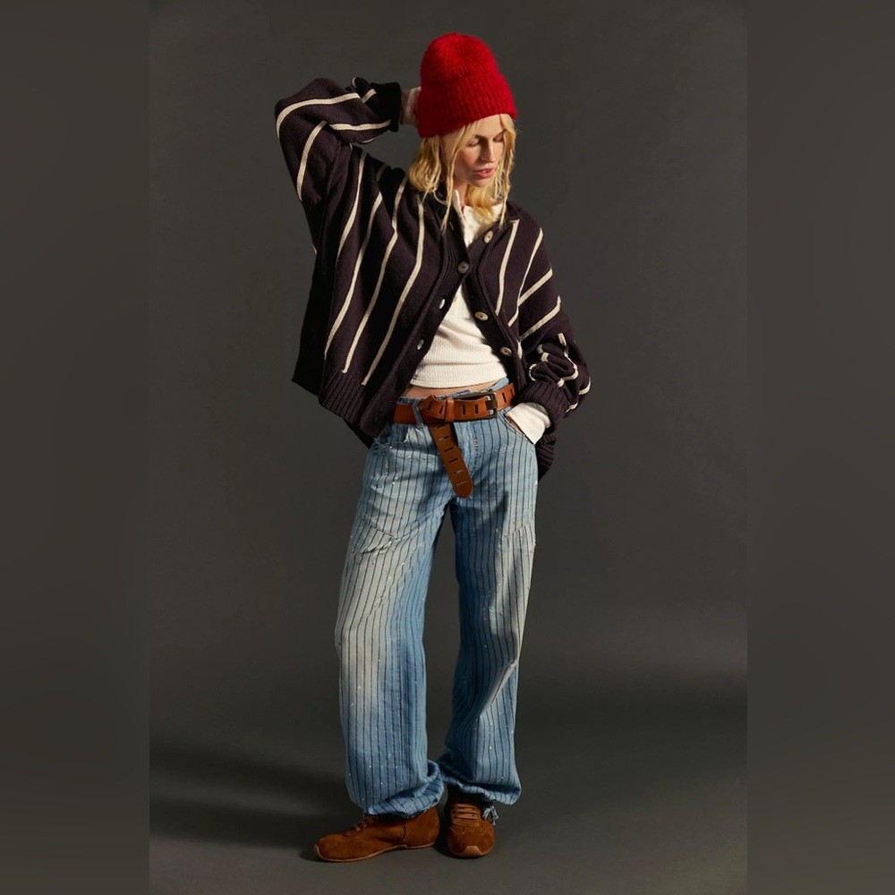 NWOT Free People Don’t Wait Up Pinstripe Boyfriend jeans